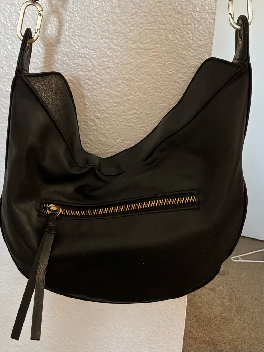 Black Faux Leather Slouchy Hobo Bag | Crossbody Shoulder